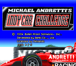 Michael Andretti's Indy Car Challenge title screen for Super Nintendo